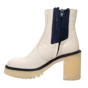 Free People White Leather Chunky Boots James Chelsea Lugged MSRP $188 Women's 6